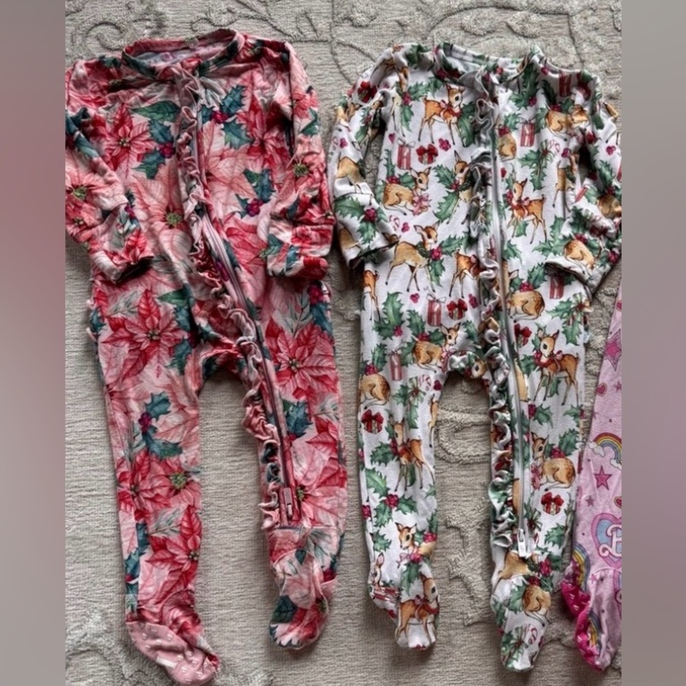 Posh Peanut 3-6 months Footie Pajamas Lot. Christmas Poinsettias and Deer